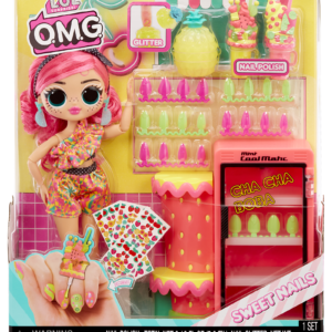 Lol surprise omg sweet nails: pinky pops fruit shop. include 15 sorprese tra cui veri smalti, unghie finte, sticker, glitter, 1 fashion doll e molto altro - LOL