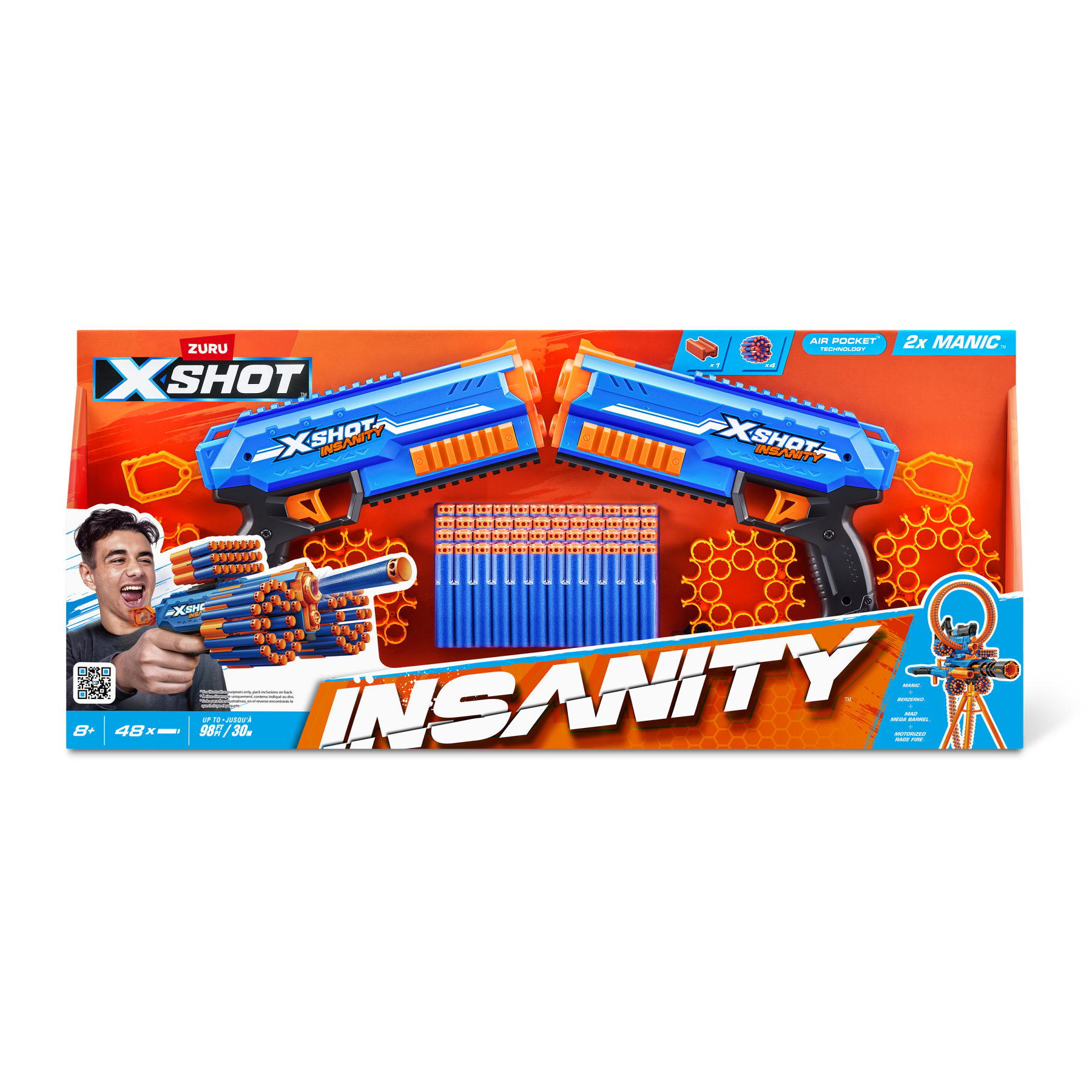 Confezione combo di pistole xshot insanity double manic (48 dardi) - X-SHOT
