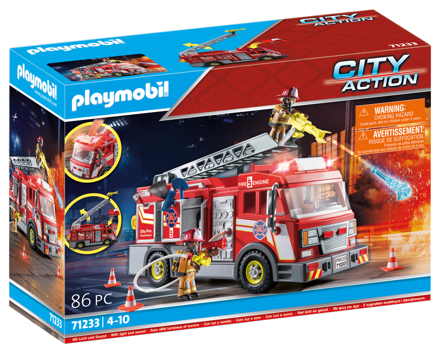 Playmobil 71233 camion dei vigili del fuoco con luci e suoni per bambini dai 4 anni - Playmobil