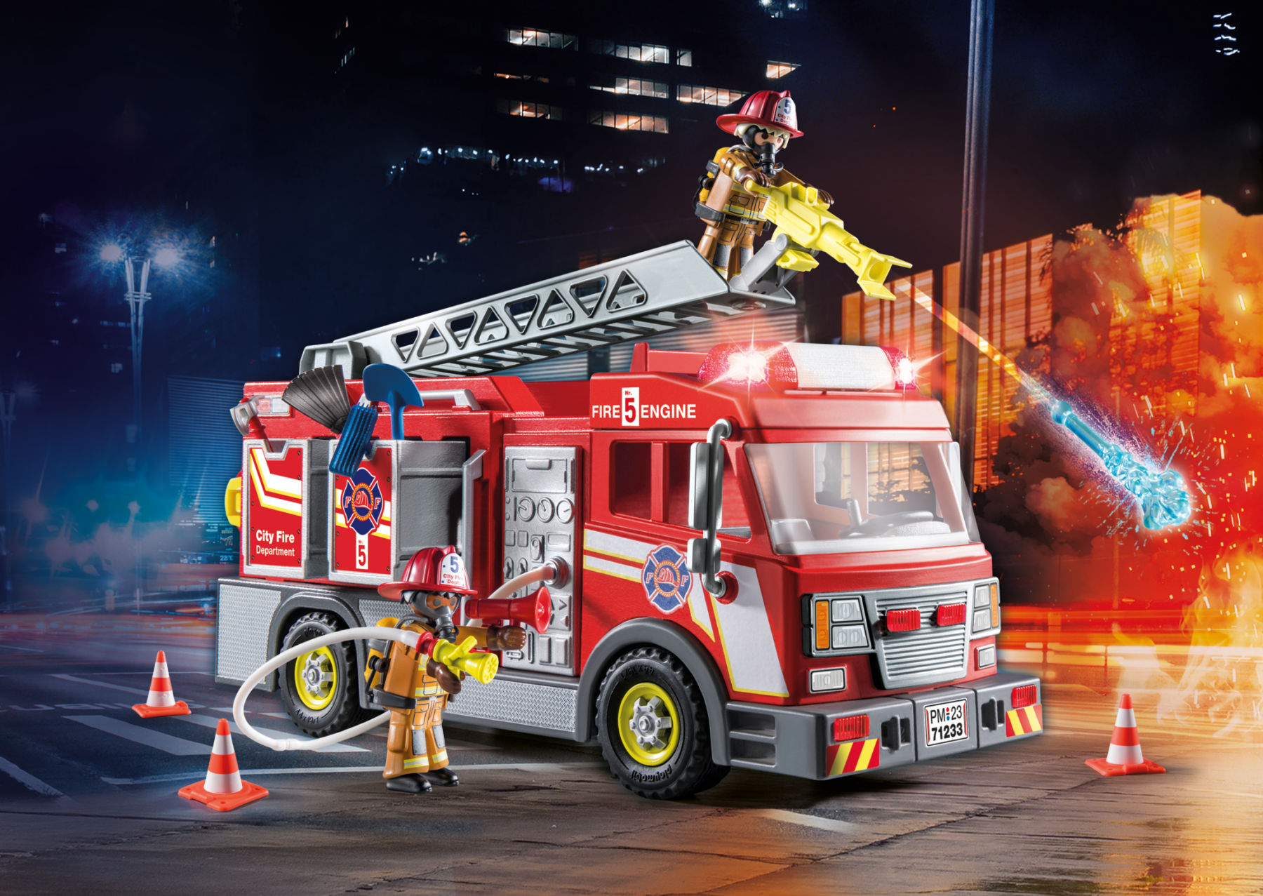 Playmobil 71233 camion dei vigili del fuoco con luci e suoni per bambini dai 4 anni - Playmobil