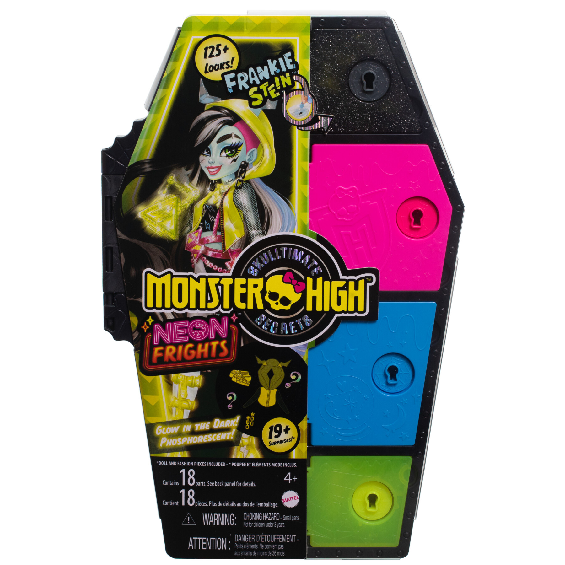 Monster high - segreti da brivido neon frights frankie stein, playset con bambola, abiti e armadietto per i look - Monster High