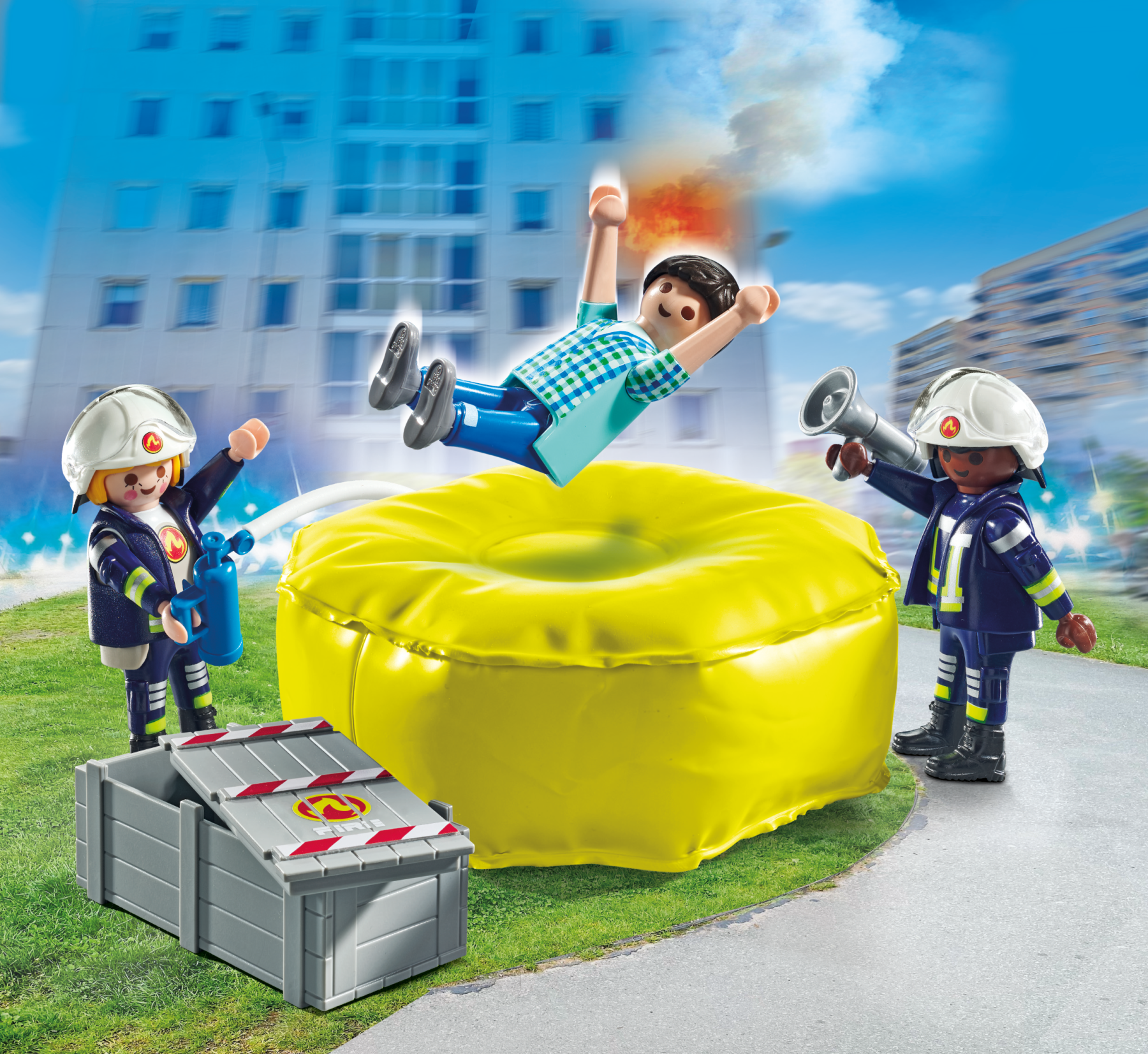 Playmobil 71465 materasso di salvataggio dei pompieri per bambini dai 4 anni - Playmobil