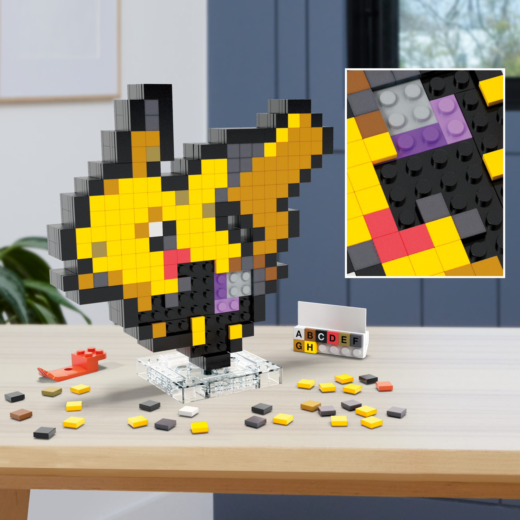 Mega pokémon showcase - pikachu, set in stile retrò pixelato da costruire con 400 pezzi, con base piana per esporlo e incisione sul retro per appenderlo - MEGA BLOKS, POKEMON