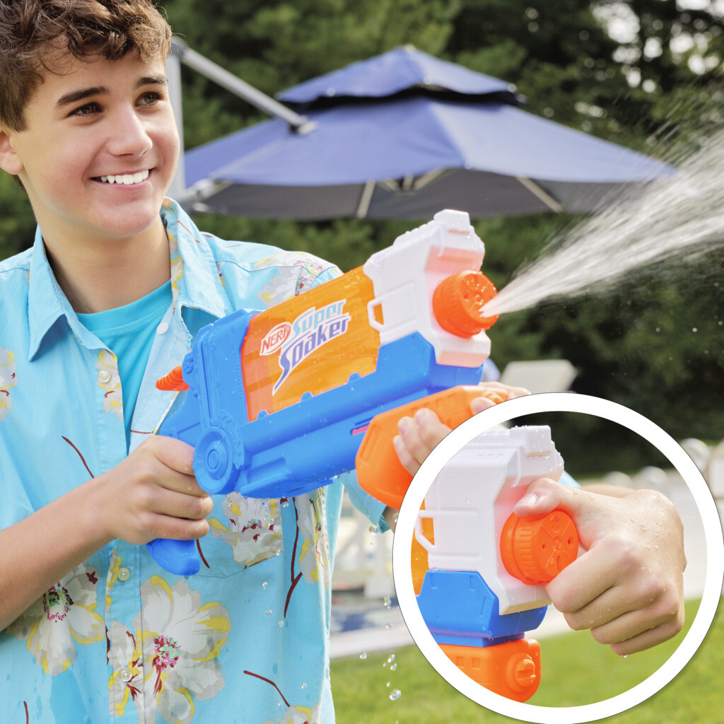 Nerf super soaker - flip fill, soaker con 4 stili di spruzzo, riempimento rapido, serbatoio da 887 mm, giochi d'acqua - NERF