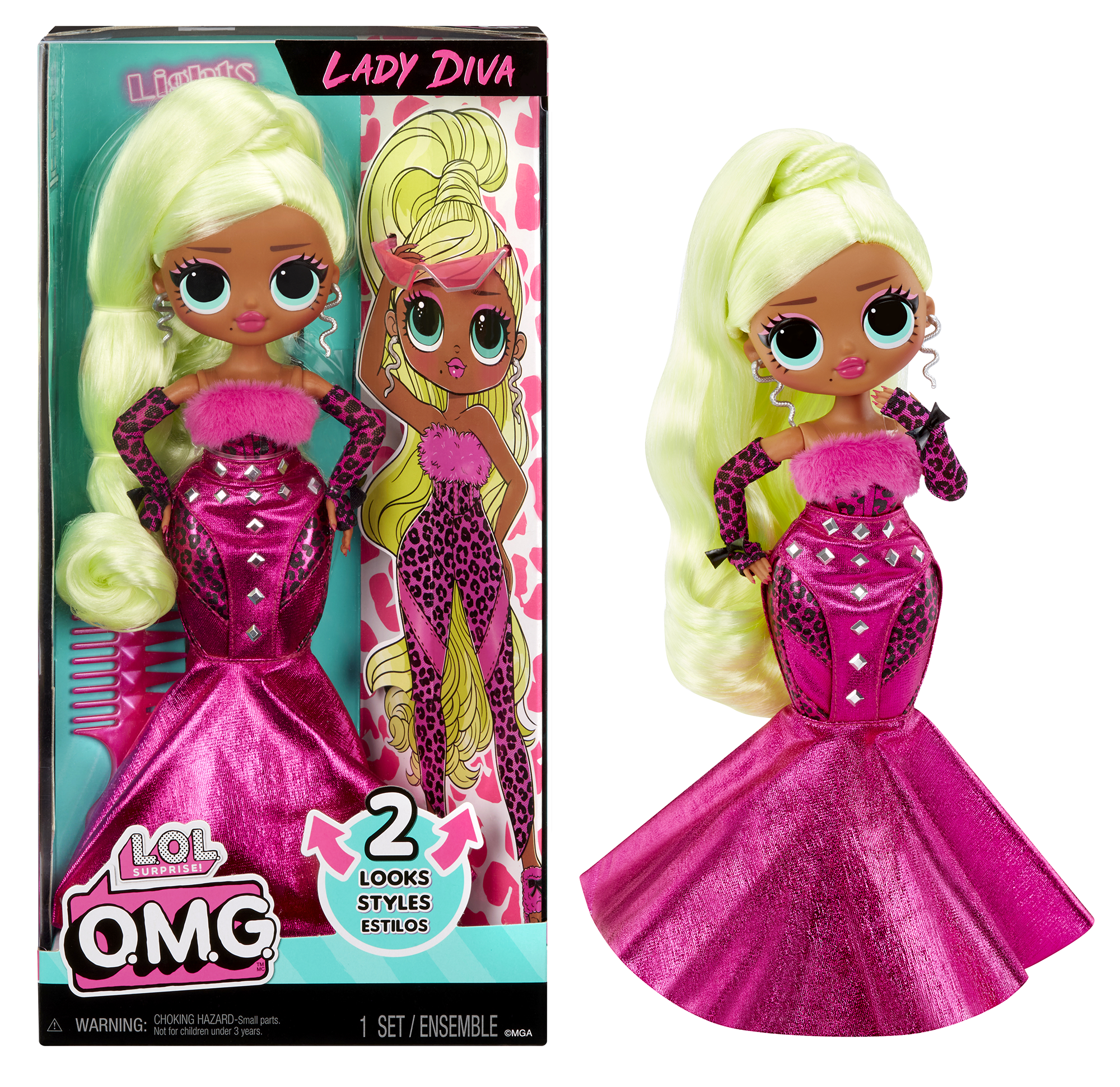 Lol surprise bambola alla moda omg - lady diva - con molteplici sorprese, tra cui abiti trasformabili e favolosi accessori - LOL