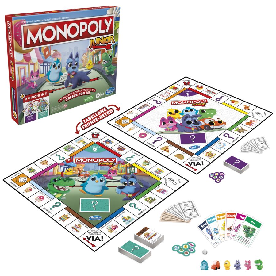 Hasbro gaming - monopoly junior 2 giochi in 1, gioco da tavolo, tabellone fronte-retro - HASBRO GAMING