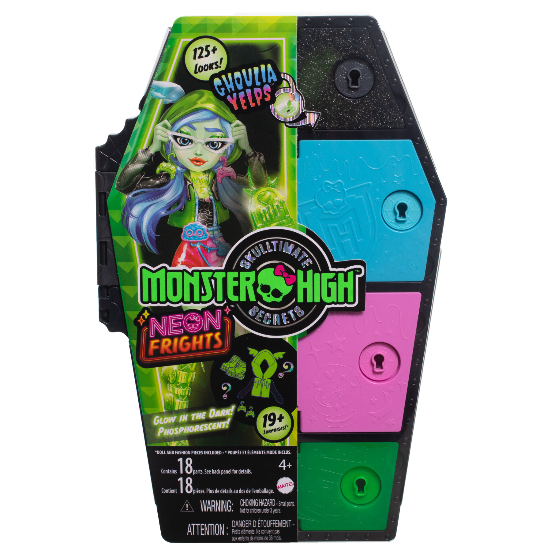 Monster high - segreti da brivido neon frights ghoulia yelps, playset con bambola, abiti e armadietto per i look - Monster High
