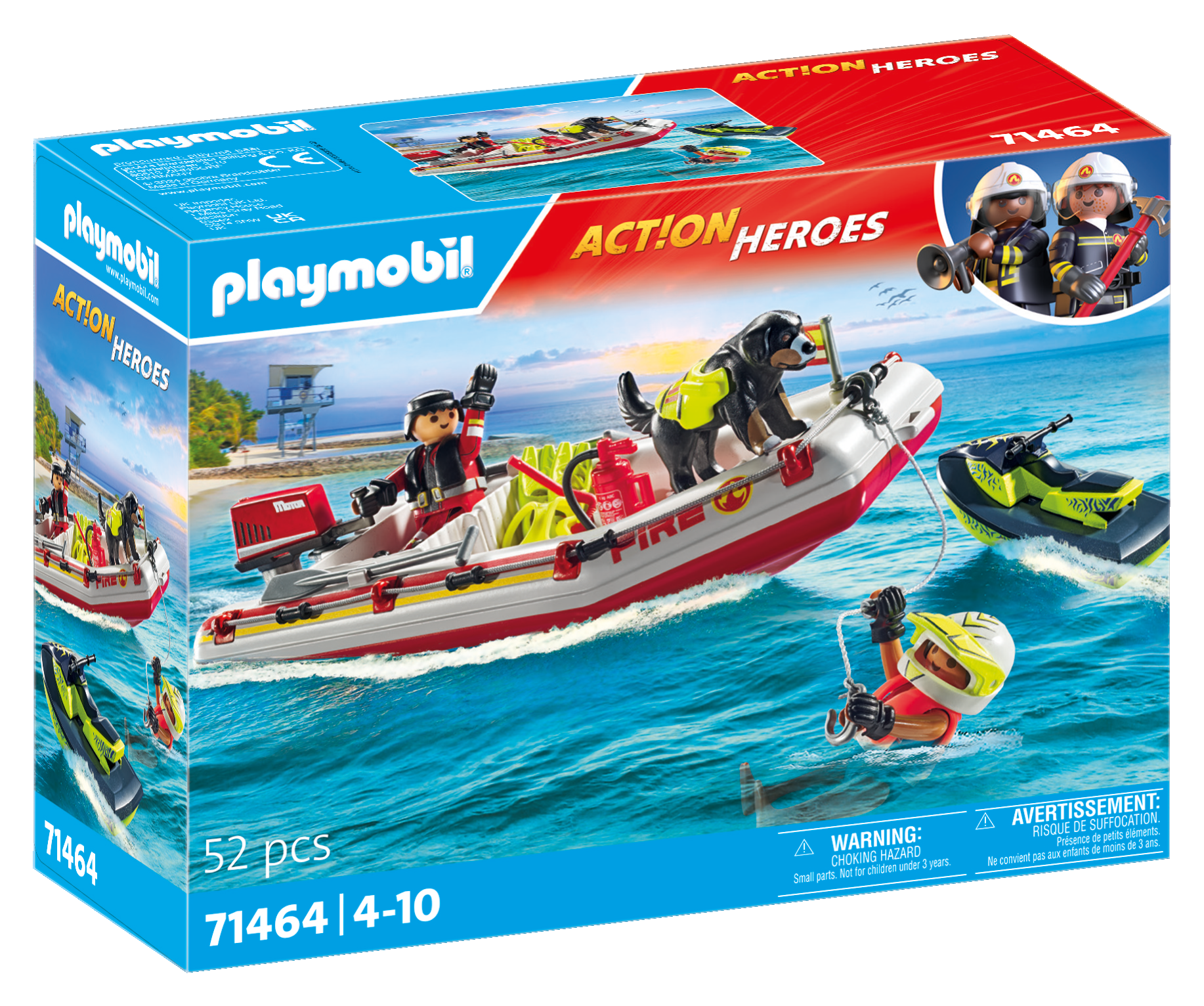 Playmobil 71464 gommone dei pompieri e acquascooter per bambini dai 4 anni - Playmobil