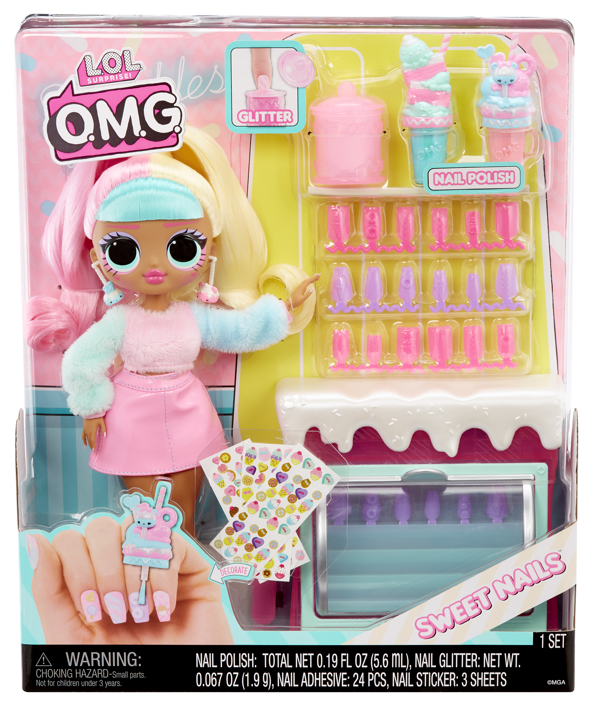 Lol surprise omg sweet nails: candylicious sprinkles shop. include 15 sorprese tra cui veri smalti, unghie finte, sticker, glitter, 1 fashion doll e molto altro - LOL