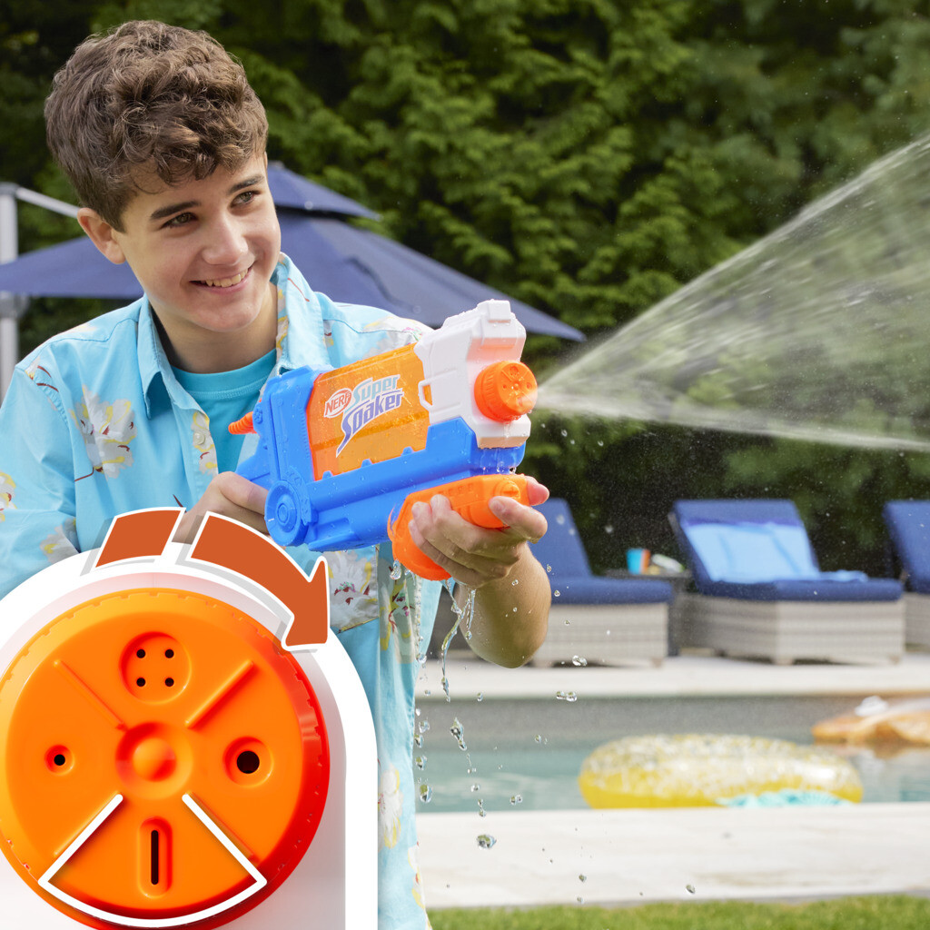 Nerf super soaker - flip fill, soaker con 4 stili di spruzzo, riempimento rapido, serbatoio da 887 mm, giochi d'acqua - NERF