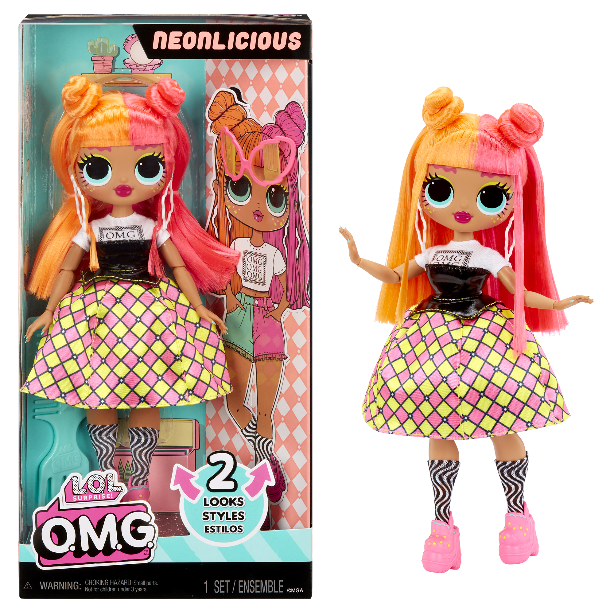Lol surprise bambola omg fashion - neonlicious - con molteplici sorprese, tra cui abiti trasformabili e accessori favolosi - LOL