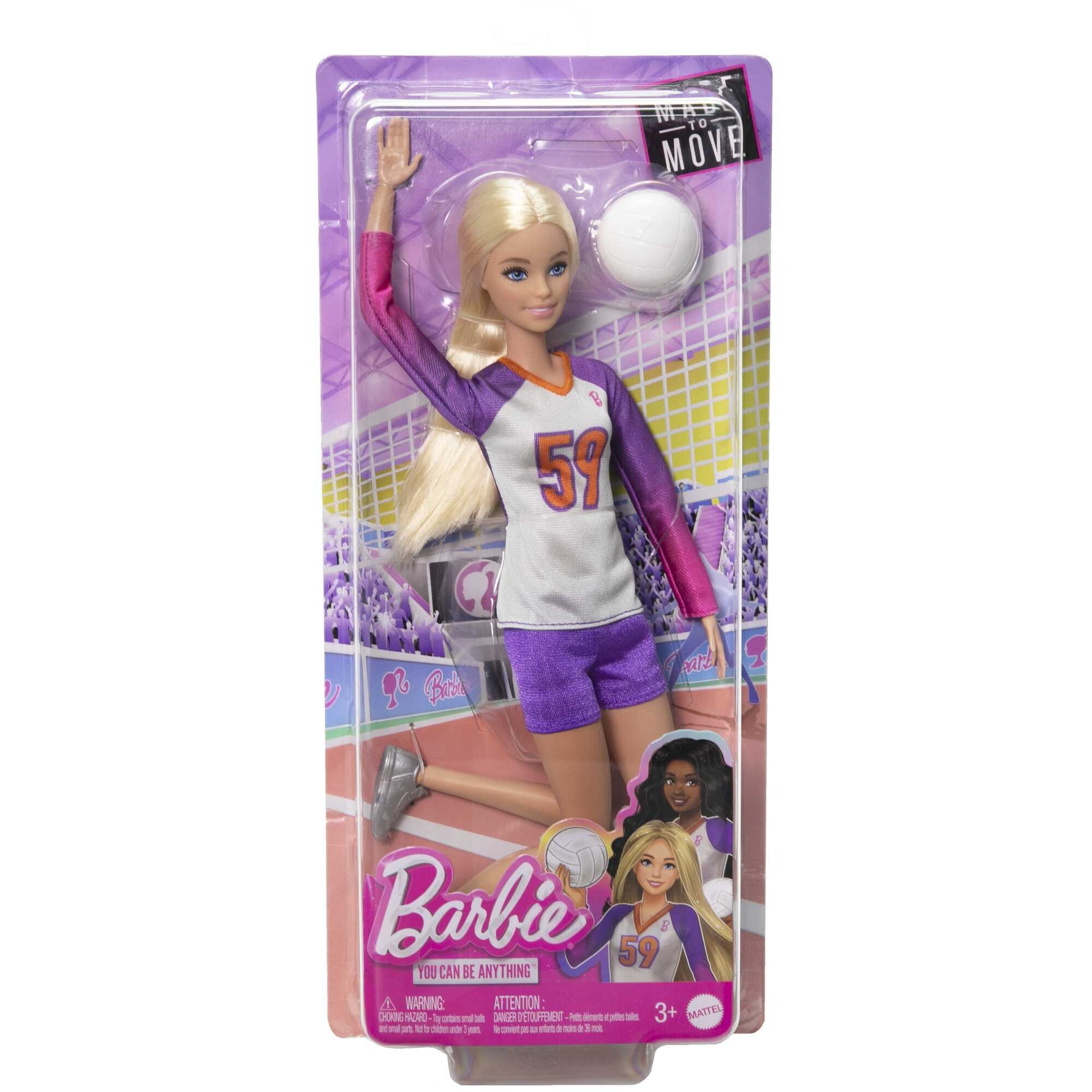 Barbie carriere - barbie pallavolista, bambola snodata con divisa sportiva, palla e accessori inclusi - Barbie