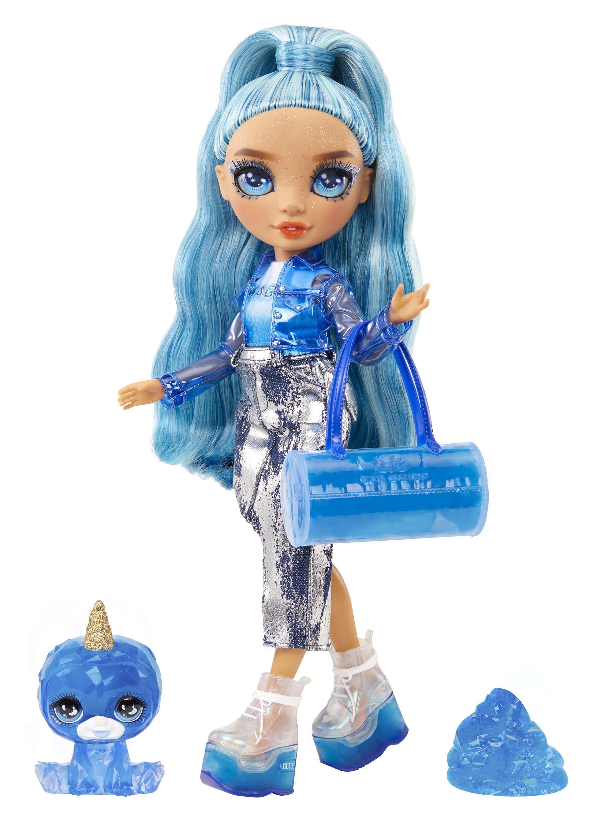 Rainbow high fashion doll con slime  & cucciolo – skyler (blu) - bambola scintillante da 28 cm con slime, animale magico e accessori alla moda - Rainbow High