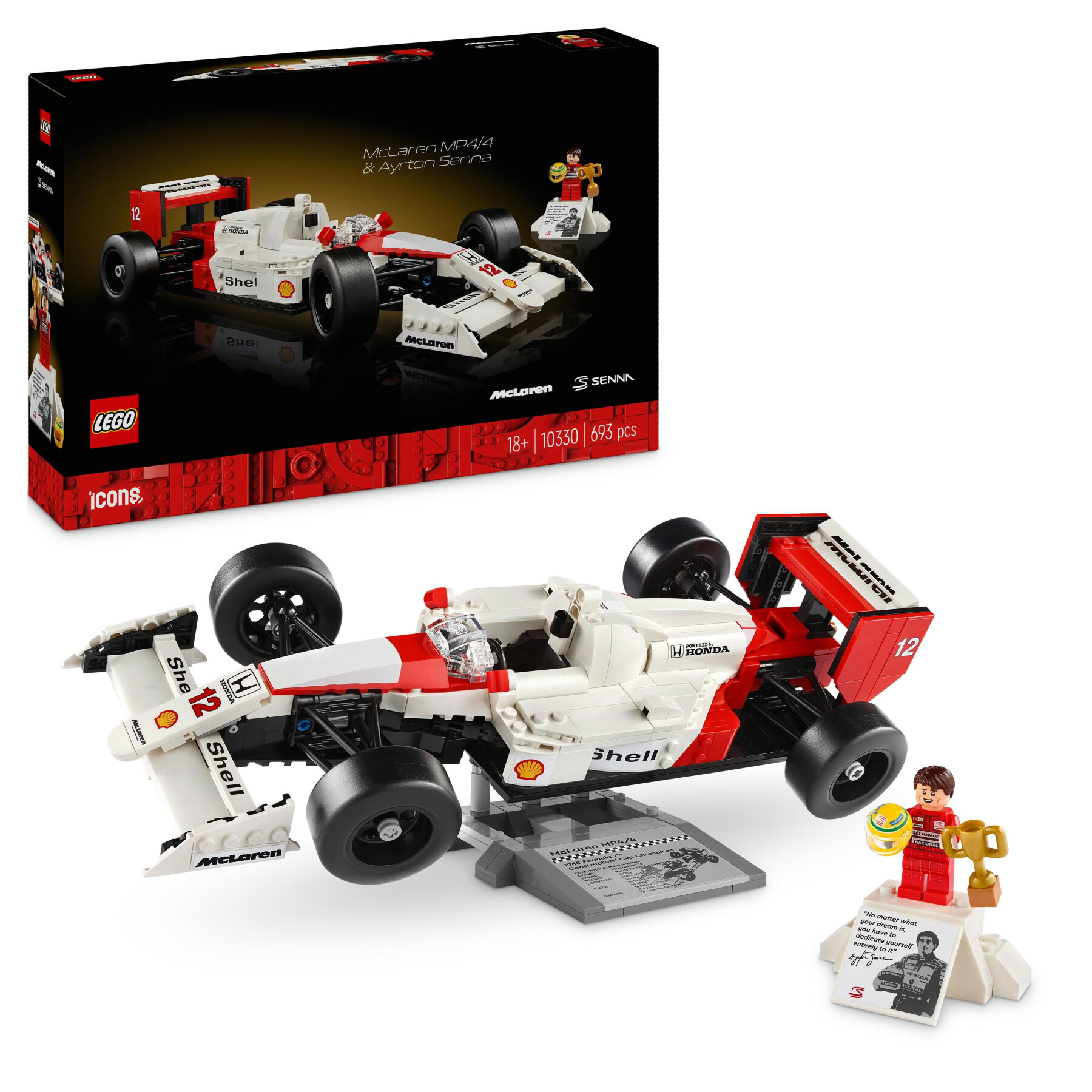 Lego icons 10330 mclaren mp4/4 e ayrton senna, modellino da costruire di auto da corsa f1 con minifigure, regalo per adulti - Lego, LEGO ICONS