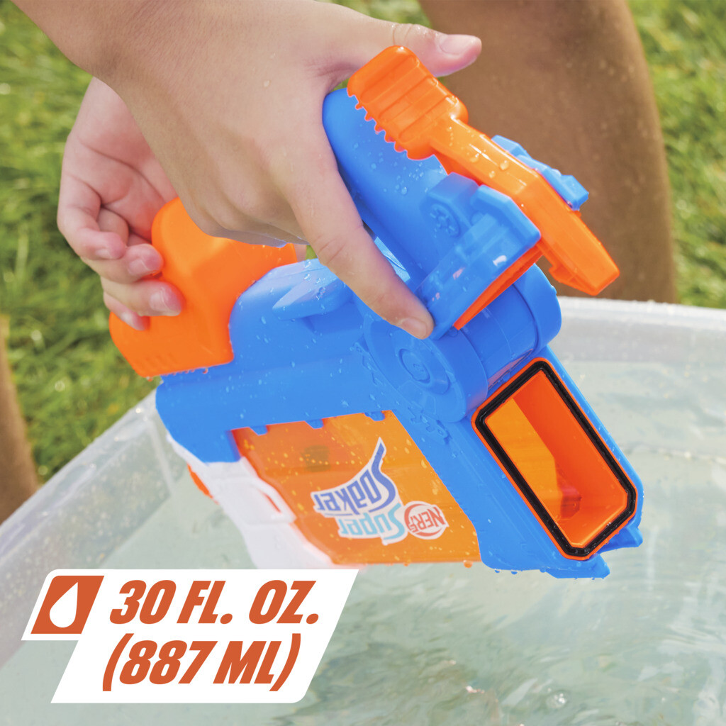 Nerf super soaker - flip fill, soaker con 4 stili di spruzzo, riempimento rapido, serbatoio da 887 mm, giochi d'acqua - NERF