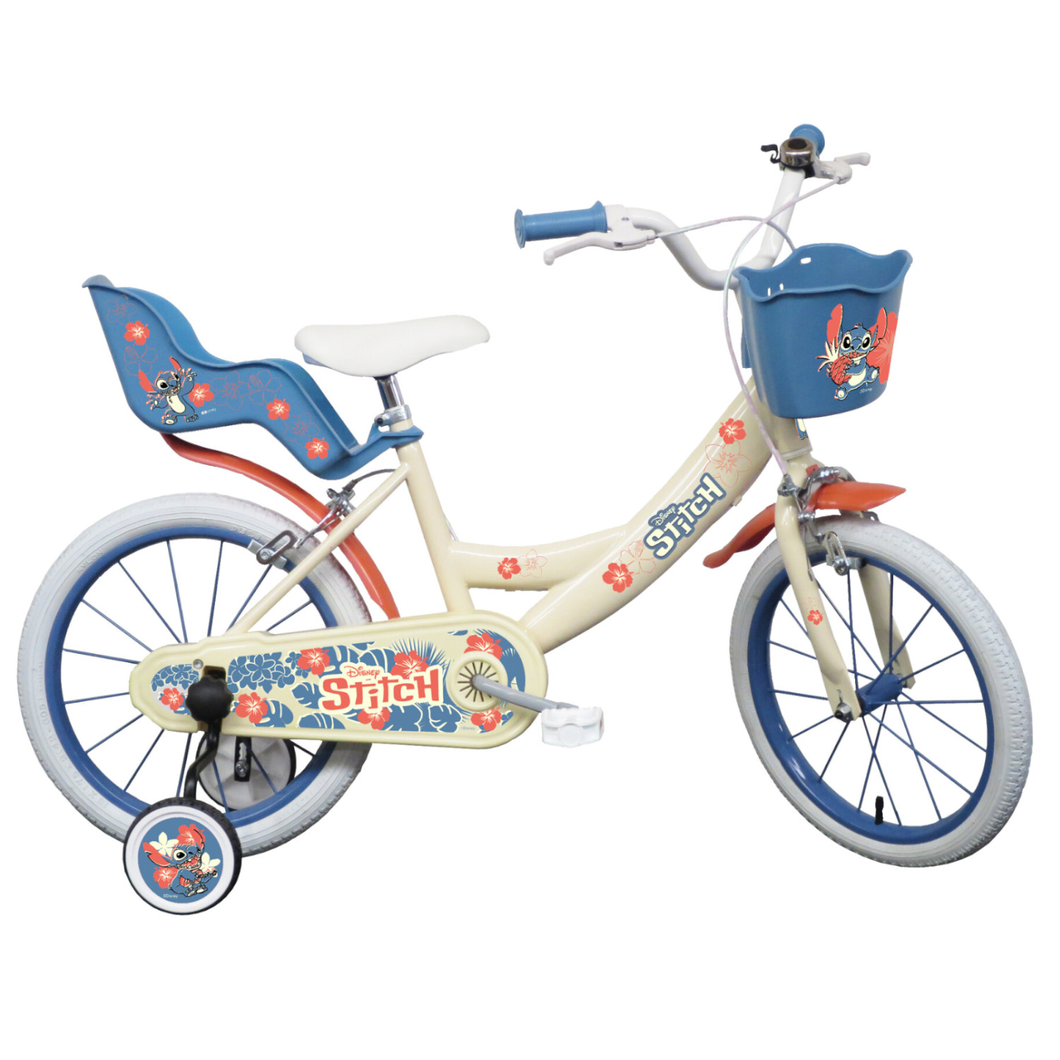 Bicicletta da 14 pollici di stitch, con cestino e portabambole - Disney Stitch