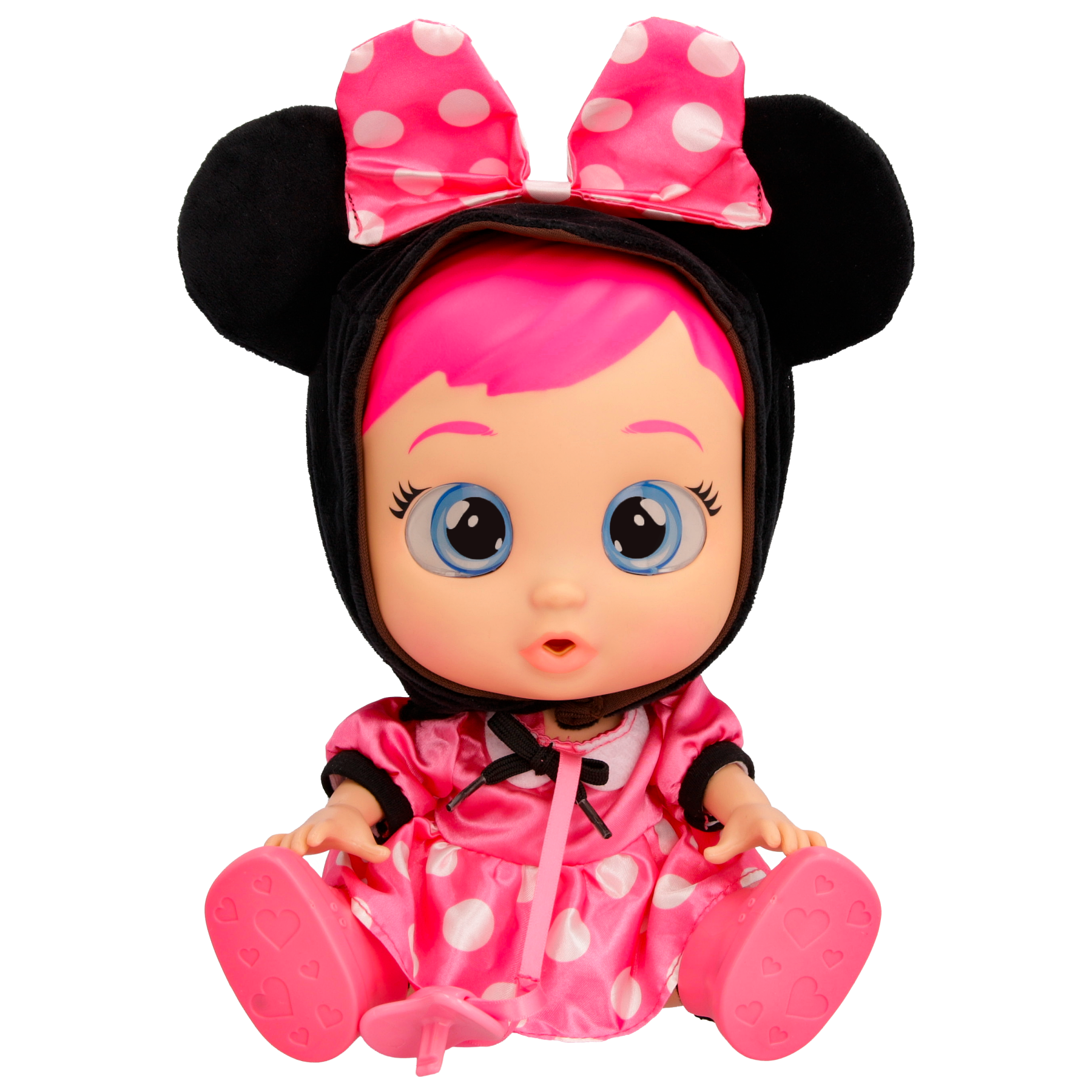 Cry babies disney minnie, bambola che indossa iconico vestito di minnie con ciuccio e biberon e piange lacrime vere - CRY BABIES