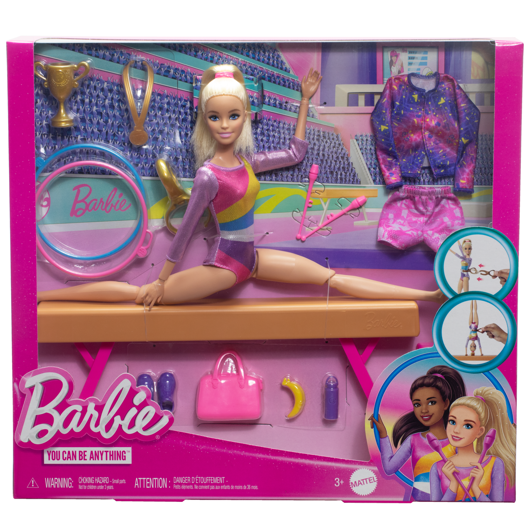 Barbie - ginnastica artistica, playset con bambola ginnasta bionda in tuta e 10 accessori inclusi - Barbie