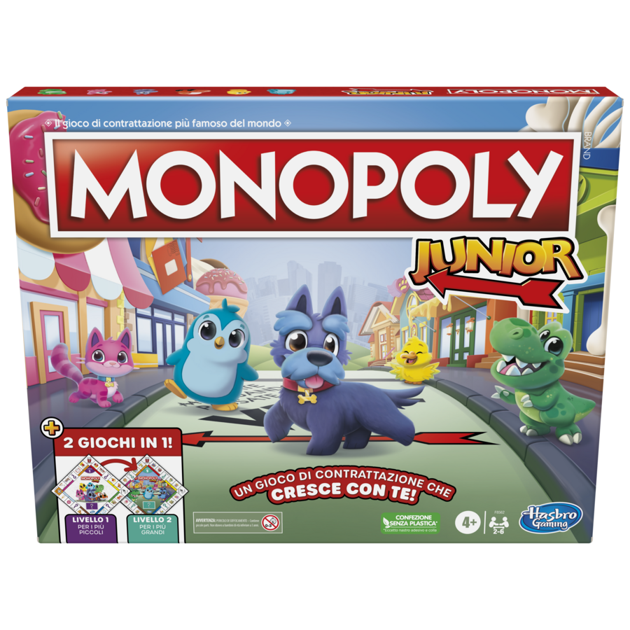 Hasbro gaming - monopoly junior 2 giochi in 1, gioco da tavolo, tabellone fronte-retro - HASBRO GAMING
