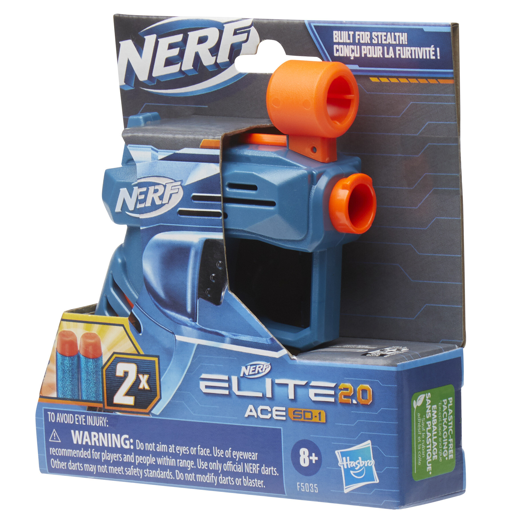 Nerf elite 2.0 - blaster ace sd-1, con 2 dardi originali nerf elite e portadardi da 1 , per lanci furtivi, facile da usare - NERF