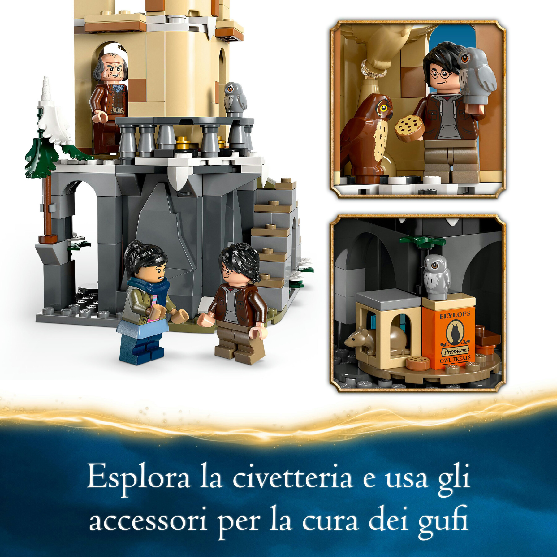 Lego harry potter 76430 guferia del castello di hogwarts, gioco per bambini di 8+ anni con 3 minifigure e 5 gufi giocattolo - Harry Potter, LEGO® Harry Potter™