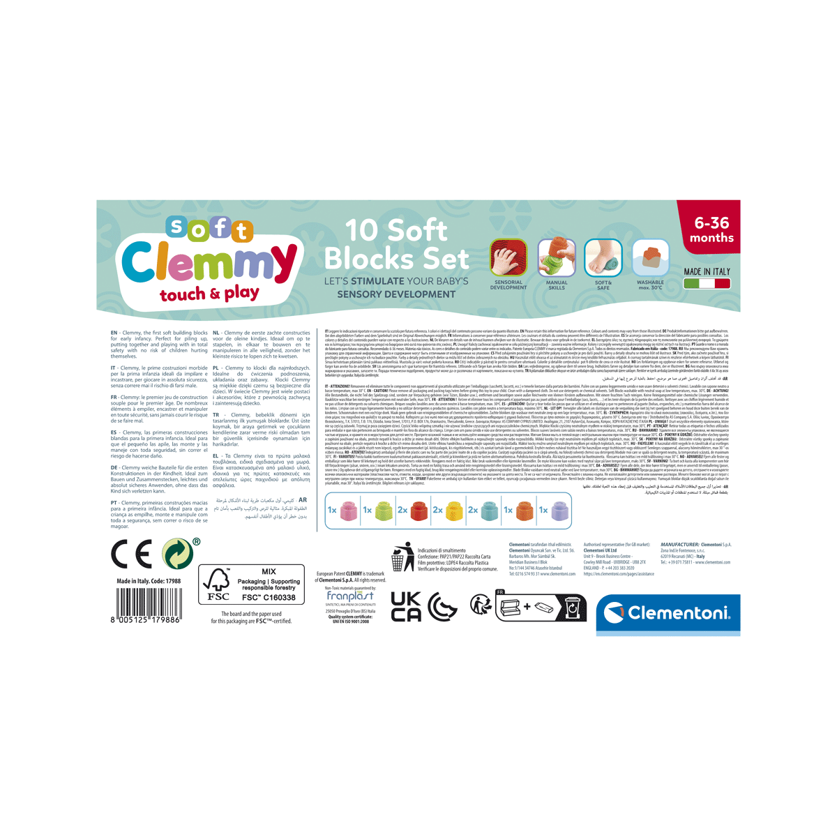 Clementoni - 17988 - soft clemmy - confezione 10 mattoncini - CLEMMY