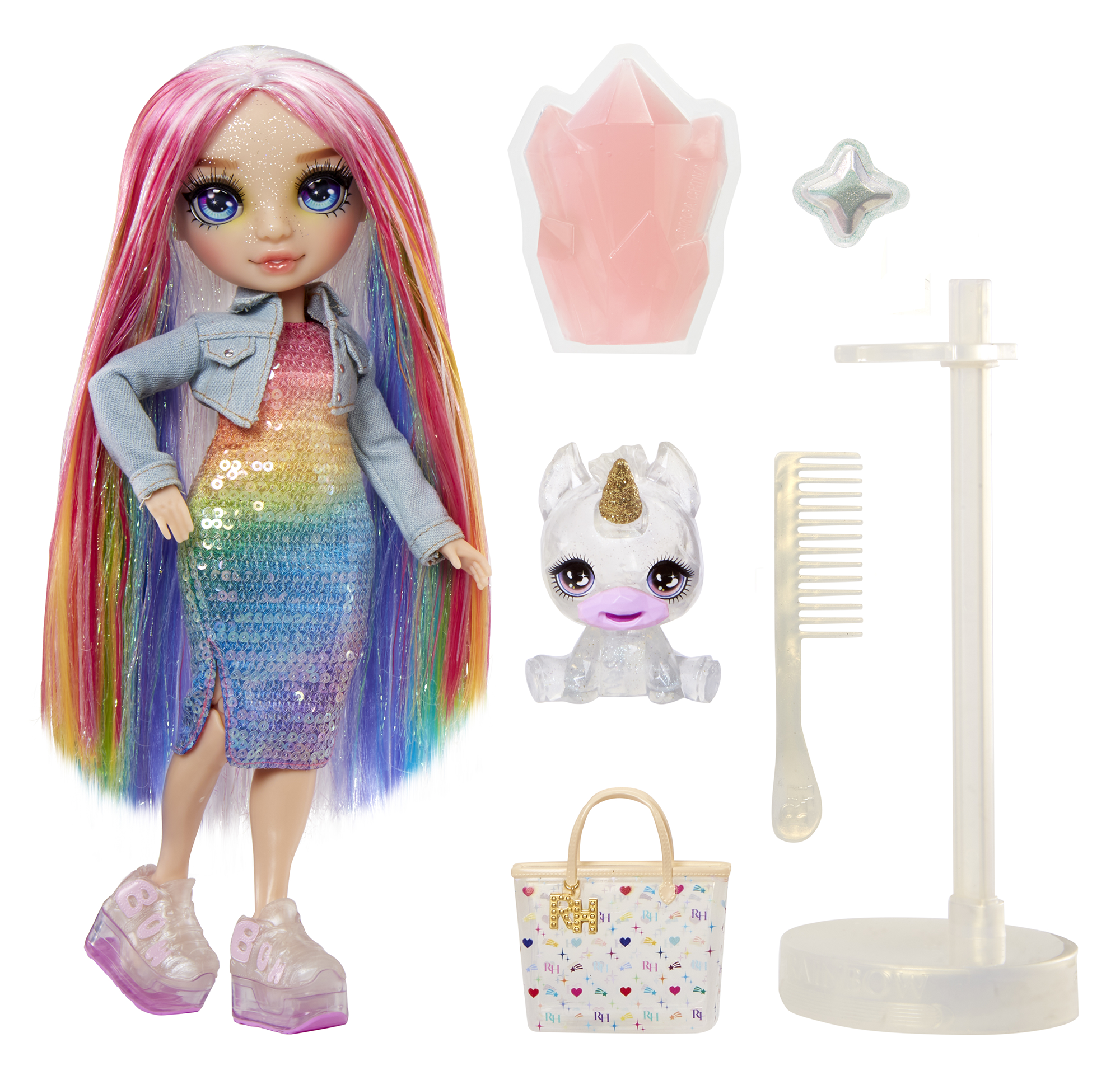 Rainbow high fashion doll con slime & cucciolo - amaya (arcobaleno) - bambola scintillante da 28 cm con slime, animale magico e accessori alla moda - Rainbow High