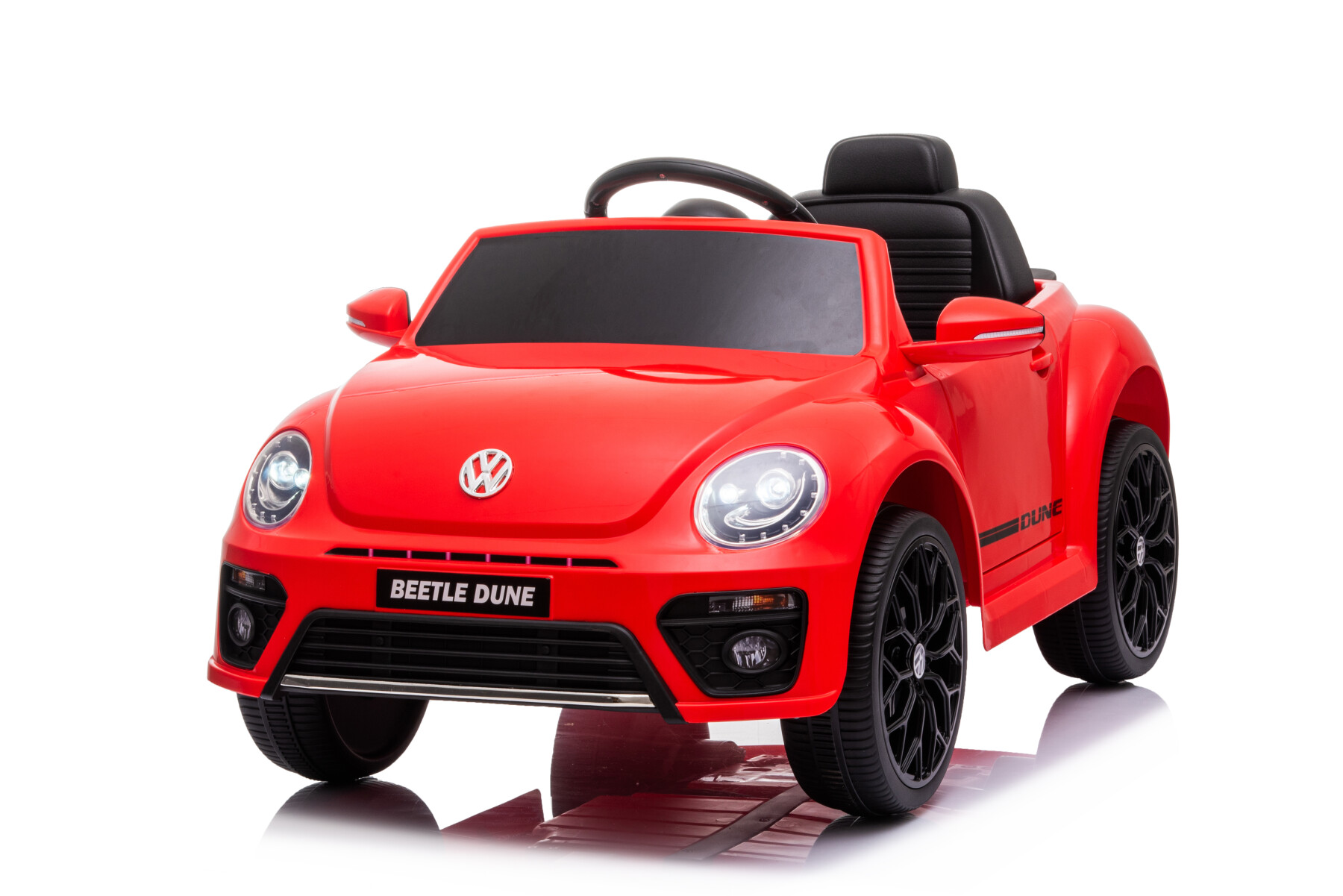 Auto elettrica per bambini volkswagen the beetle rossa r/c 12v luci e suoni, bluetooth - 