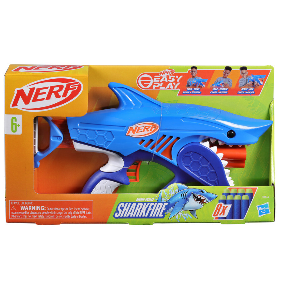 Nerf junior wild - sharkfire, blaster a forma di squalo, facile da usare - NERF