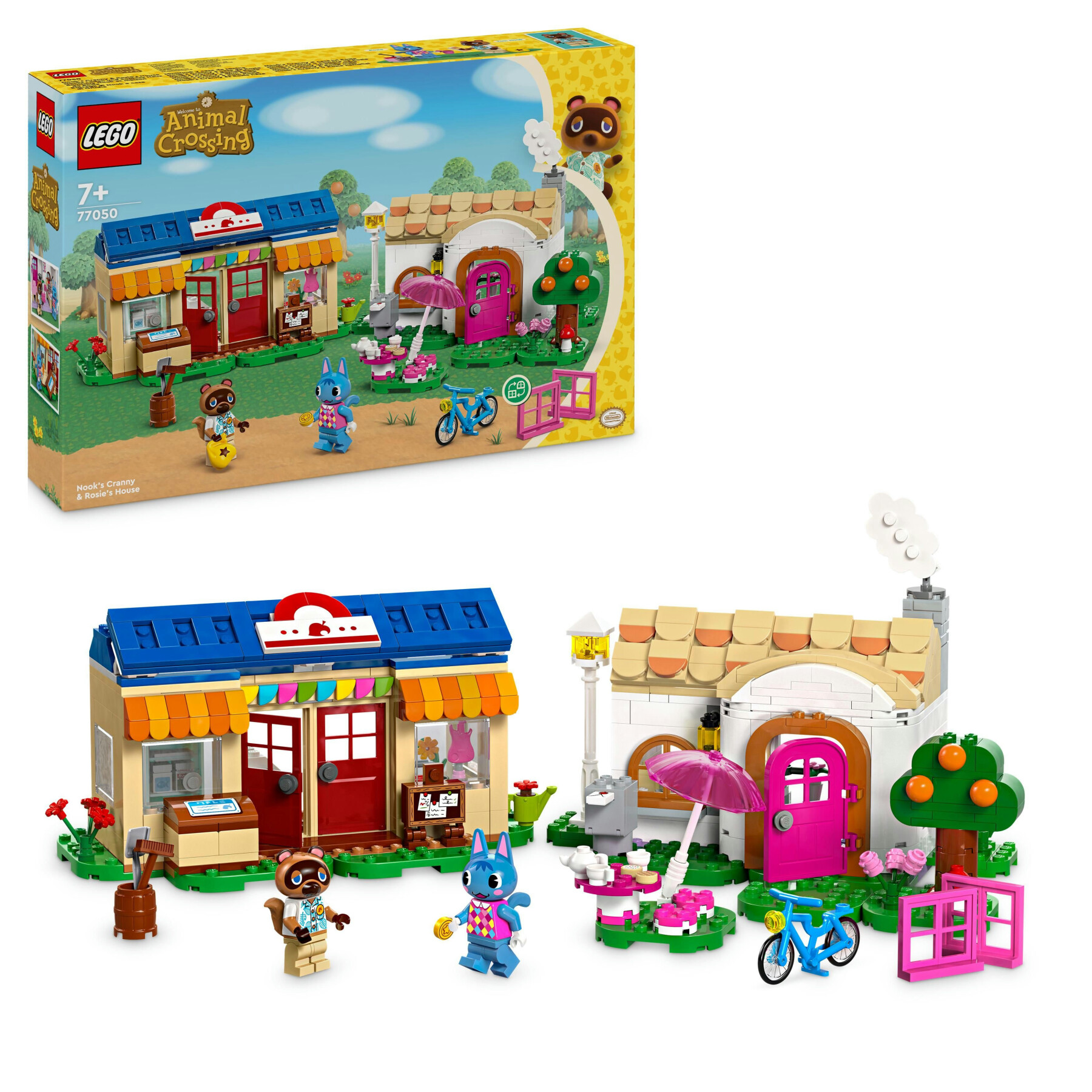 Lego animal crossing 77050 bottega di nook e casa di grinfia, giochi creativi per bambini 7+ con negozio e casa giocattolo - Lego Animal Crossing