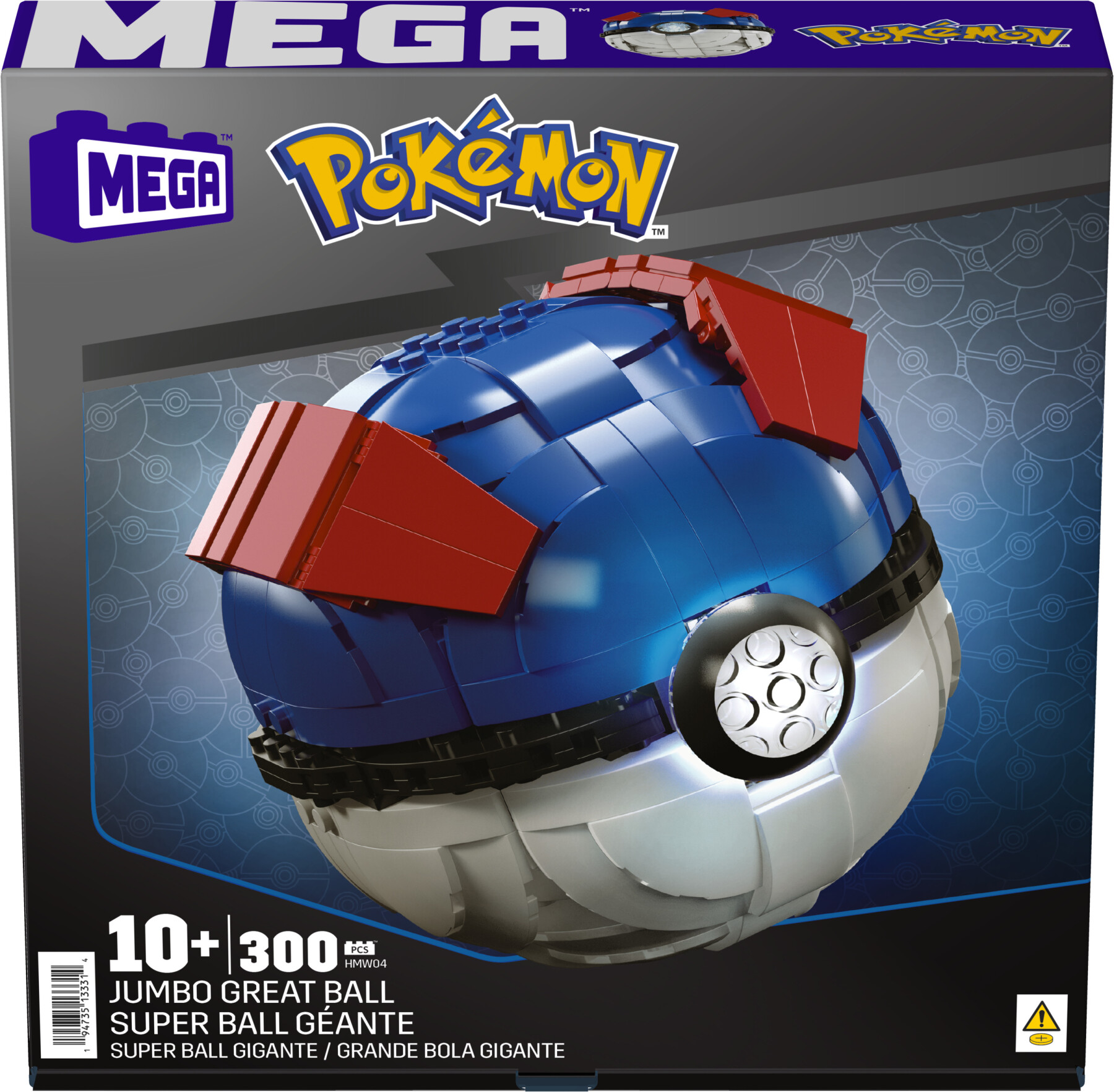 Mega pokémon - mega ball gigante, set da costruire con 299 pezzi e luci, pulsante centrale si illumina e lampeggia - MEGA BLOKS, POKEMON