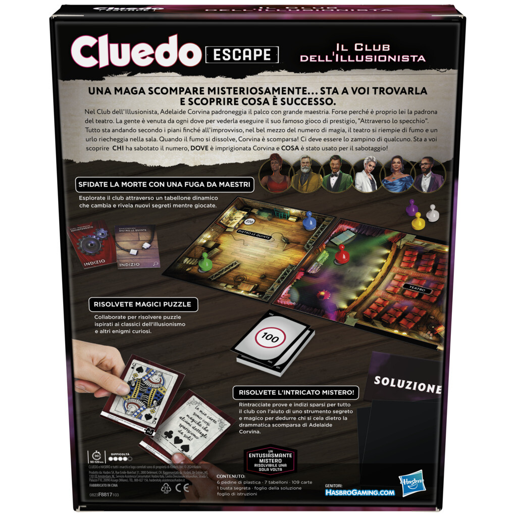 Hasbro gaming - cluedo escape il club dell'illusionista, gioco di mistero in versione escape room - HASBRO GAMING