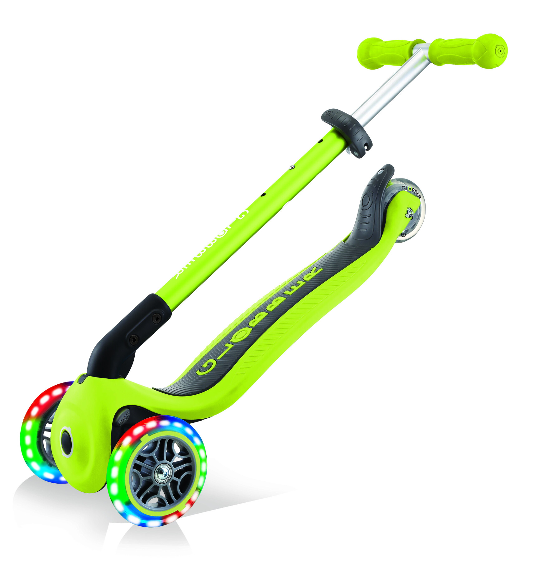 Globber primo foldable lights: monopattino 3 ruote verde - per bambini 3-7 anni - GLOBBER