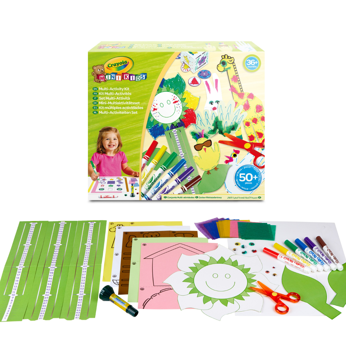 Crayola mini kids - set multi-attività per realizzare lavoretti creativi, con pennarelli, forbicine, colla, oltre 50 pezzi attività creativa per bambini e bambine da 3 anni - CRAYOLA