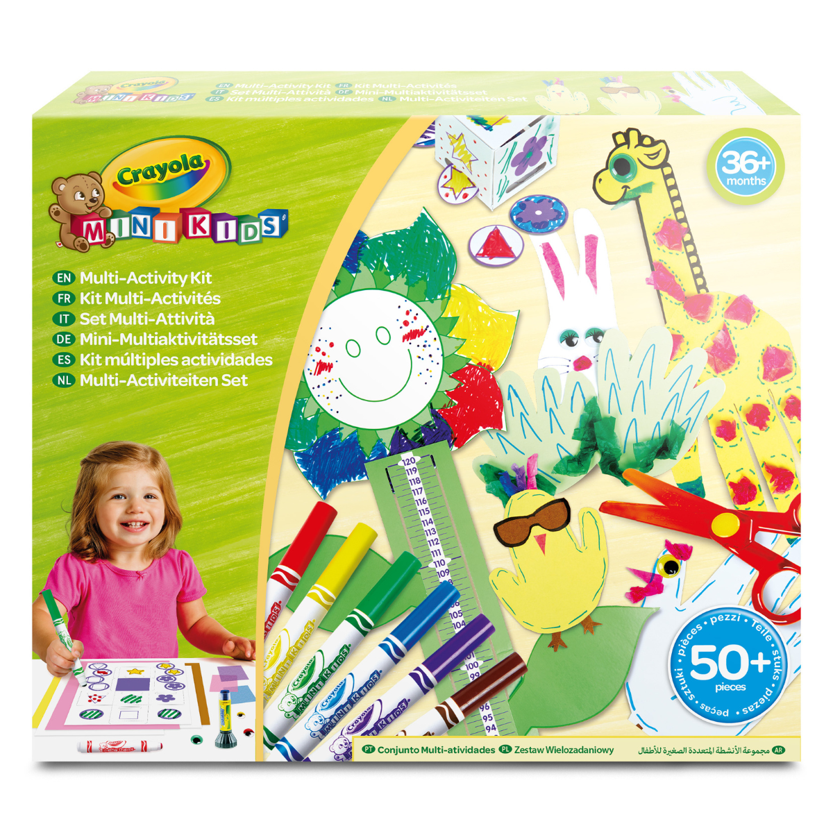 Crayola mini kids - set multi-attività per realizzare lavoretti creativi, con pennarelli, forbicine, colla, oltre 50 pezzi attività creativa per bambini e bambine da 3 anni - CRAYOLA