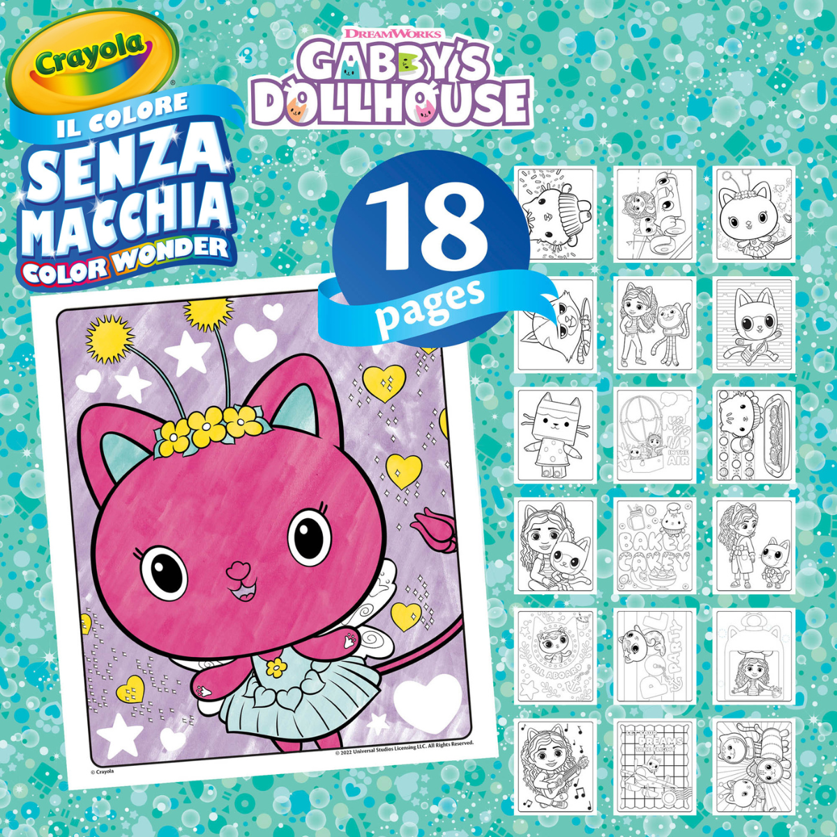 Crayola color wonder - coloring set con 18 pagine da colorare e 4 pennarelli senza macchia, soggetto gabby's dollhouse, attività creativa per bambini da 3 anni - CRAYOLA