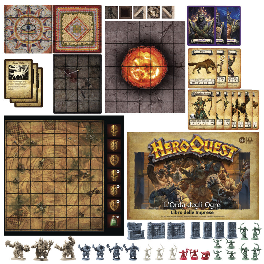 Avalon hill, heroquest, pack delle imprese l'orda degli ogre, dai 14 anni in su, da 2 a 5 giocatori, per giocare è necessario avere il sistema di gioco base heroquest - 