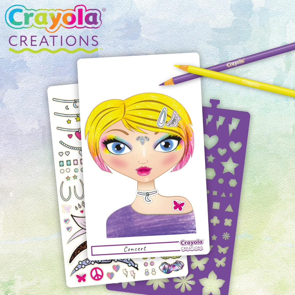 Crayola creations - album make-up artist, per disegnare trucco e acconciature alla moda, con stencil e stickers, attività creativa e regalo, da 8 anni, 04-1055 - CRAYOLA