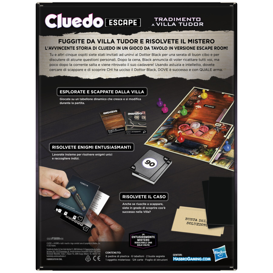 Cluedo escape - il tradimento a villa tudor refresh, un gioco di misteri ed enigmi in versione escape game, un gioco da tavolo cooperativo per famiglie, dai 10 anni in su, da 1 a 6 giocatori - HASBRO GAMING