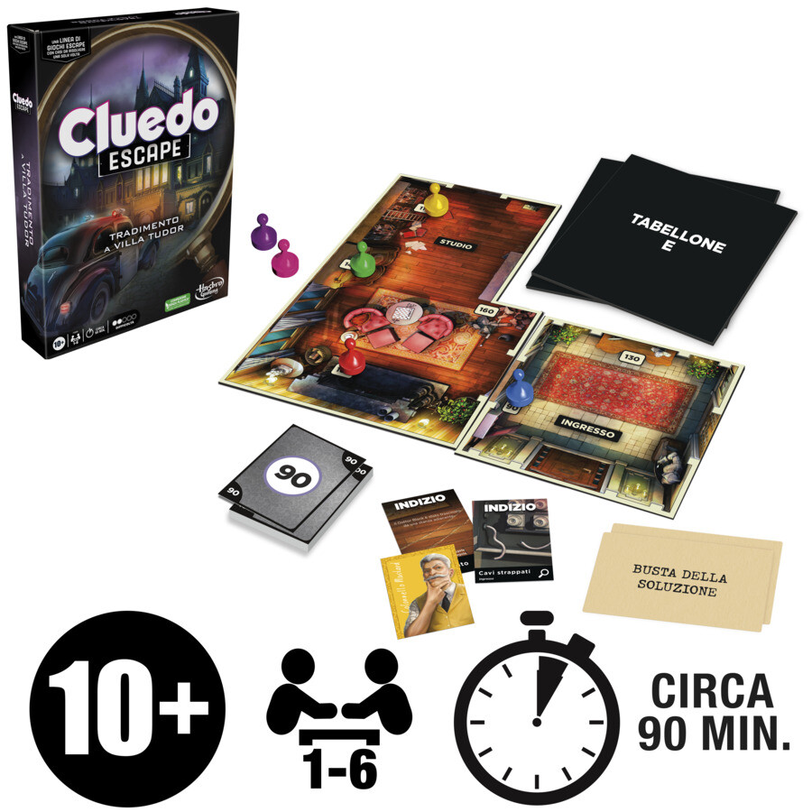 Cluedo escape - il tradimento a villa tudor refresh, un gioco di misteri ed enigmi in versione escape game, un gioco da tavolo cooperativo per famiglie, dai 10 anni in su, da 1 a 6 giocatori - HASBRO GAMING