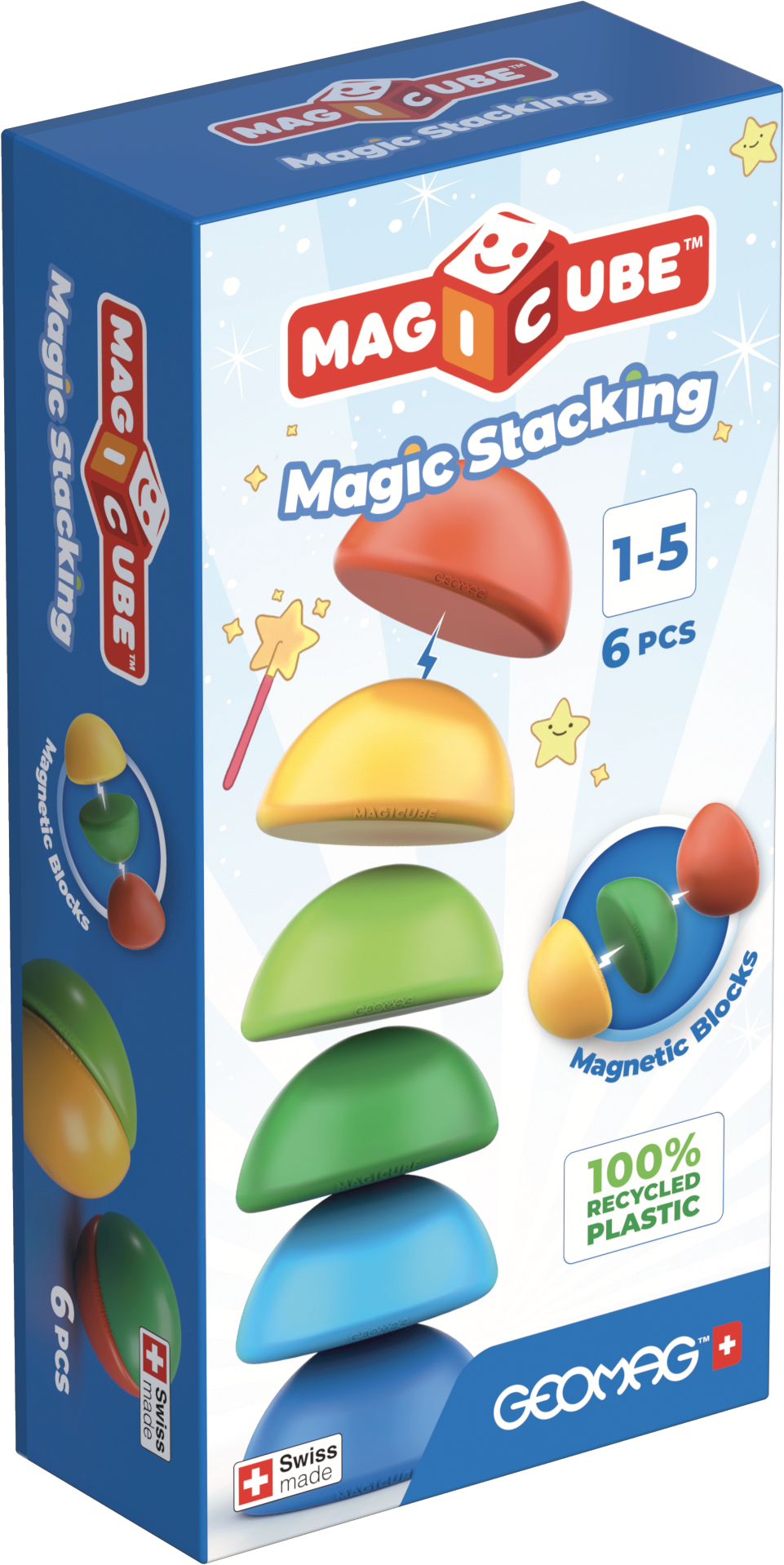 Geomag magicube magic blocks stacking - 6 pezzi - 100% recycled - Geomag