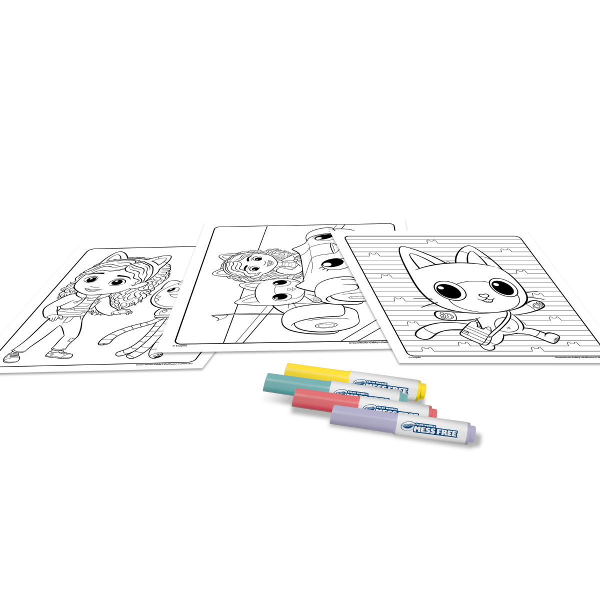 Crayola color wonder - coloring set con 18 pagine da colorare e 4 pennarelli senza macchia, soggetto gabby's dollhouse, attività creativa per bambini da 3 anni - CRAYOLA