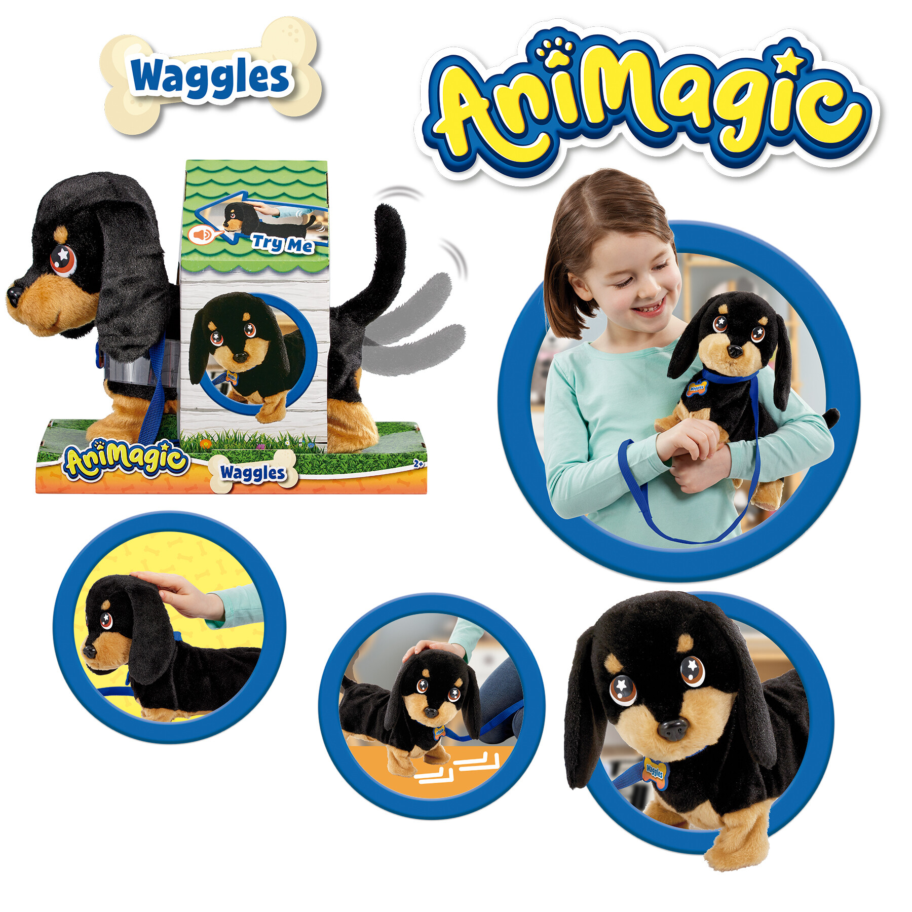 Waggles - the sausage - tenero bassotto di peluche con innumerevoli funzioni - GOLIATH