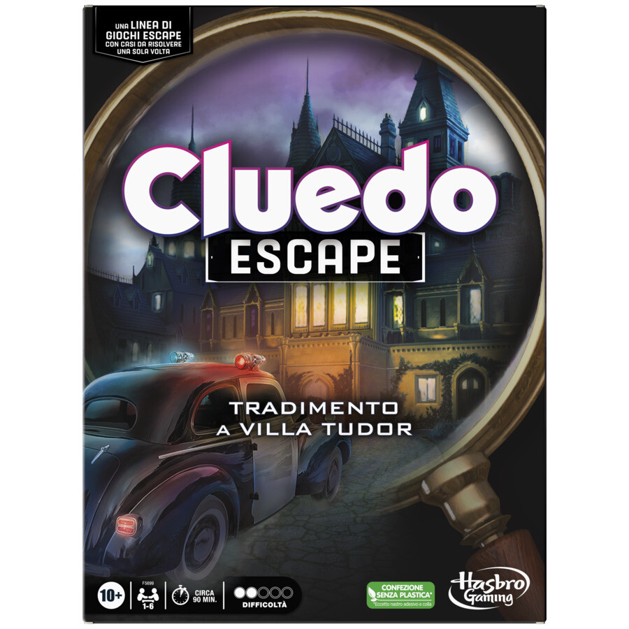 Cluedo escape - il tradimento a villa tudor refresh, un gioco di misteri ed enigmi in versione escape game, un gioco da tavolo cooperativo per famiglie, dai 10 anni in su, da 1 a 6 giocatori - HASBRO GAMING