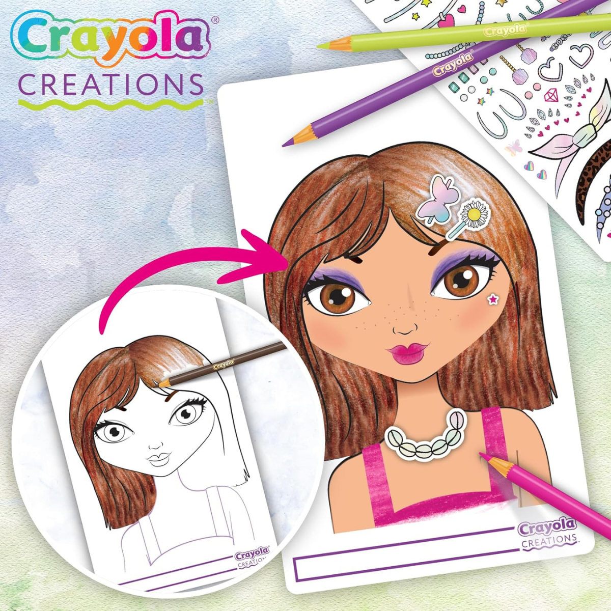 Crayola creations - album make-up artist, per disegnare trucco e acconciature alla moda, con stencil e stickers, attività creativa e regalo, da 8 anni, 04-1055 - CRAYOLA