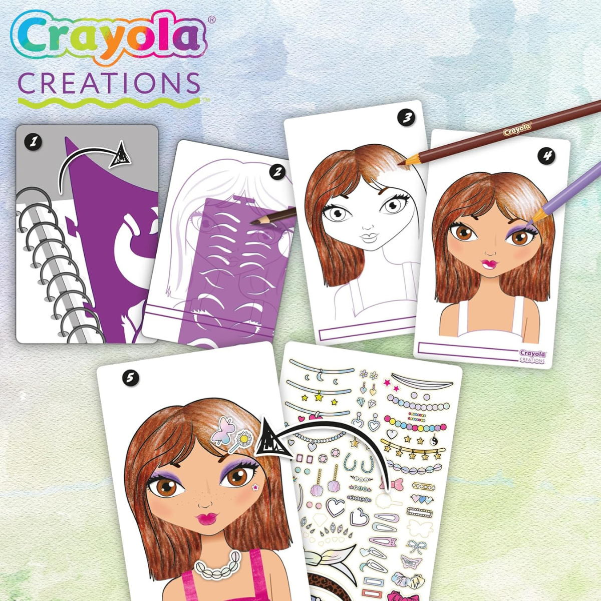 Crayola creations - album make-up artist, per disegnare trucco e acconciature alla moda, con stencil e stickers, attività creativa e regalo, da 8 anni, 04-1055 - CRAYOLA