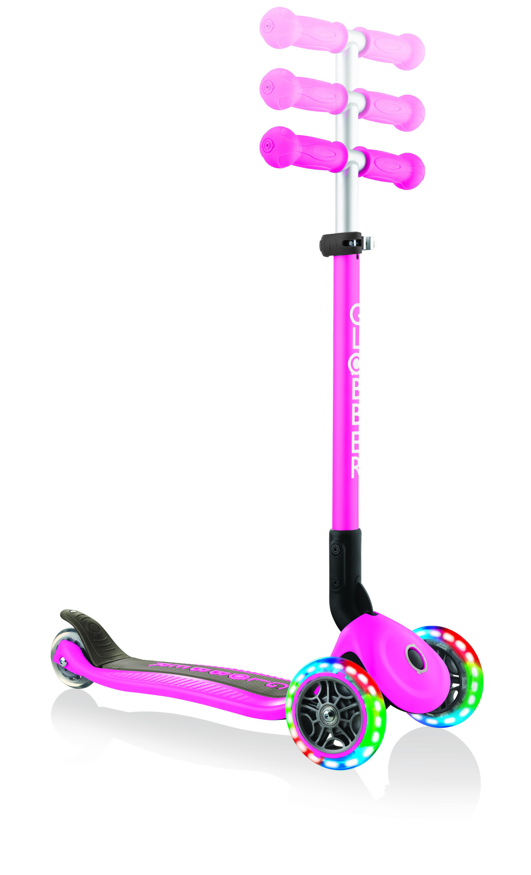 Globber primo foldable lights: monopattino 3 ruote rosa neon - per bambini 3-7 anni - GLOBBER
