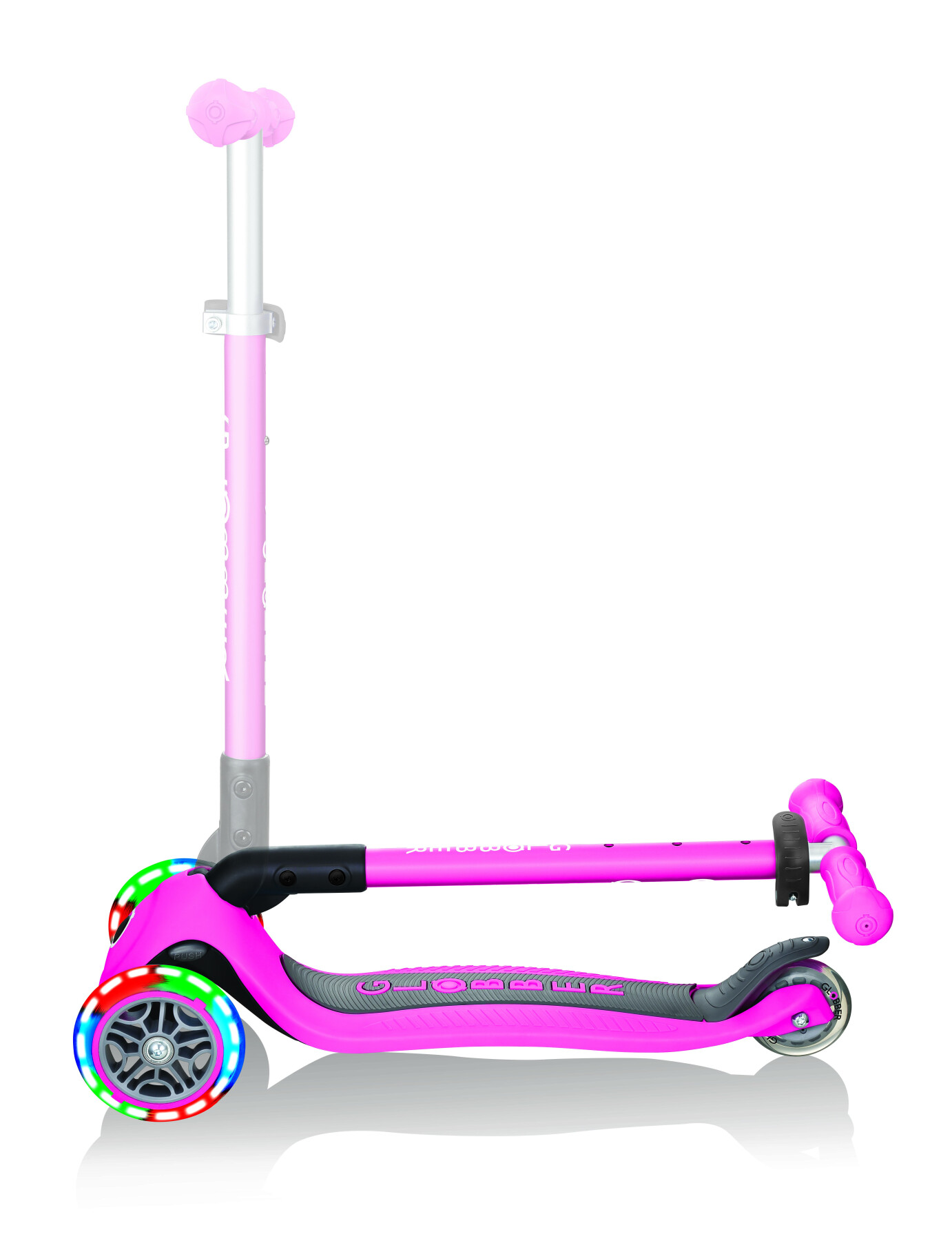 Globber primo foldable lights: monopattino 3 ruote rosa neon - per bambini 3-7 anni - GLOBBER