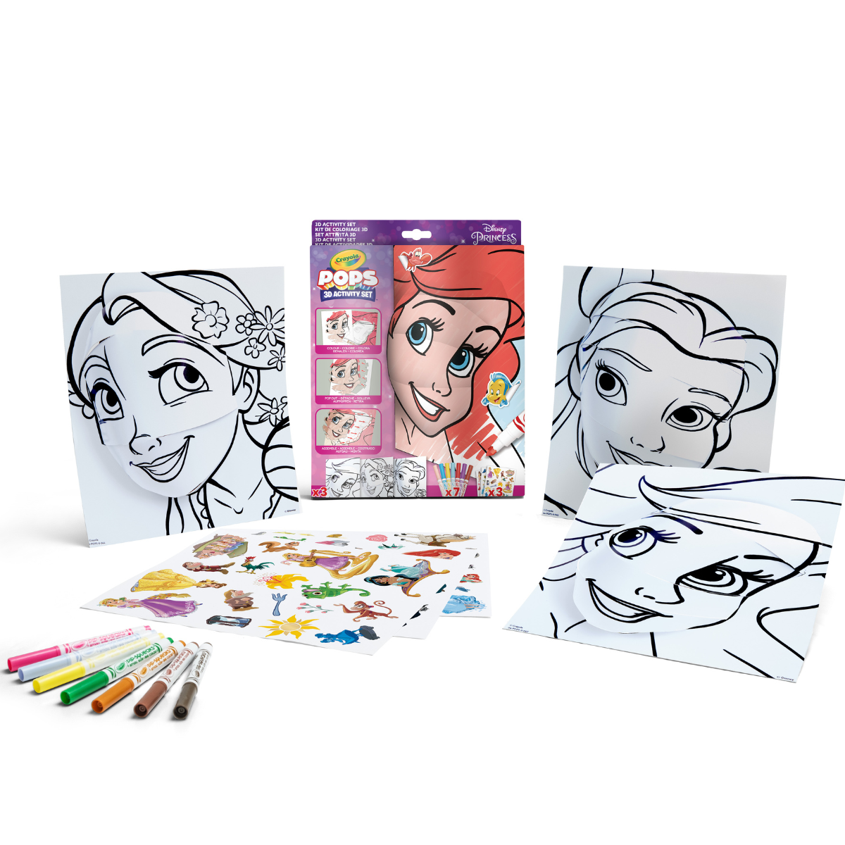 Crayola pops - set attività 3d, per colorare e creare disegni in 3d, attività creativa e regalo per bambini, soggetto disney princess, da 6 anni - CRAYOLA, DISNEY PRINCESS