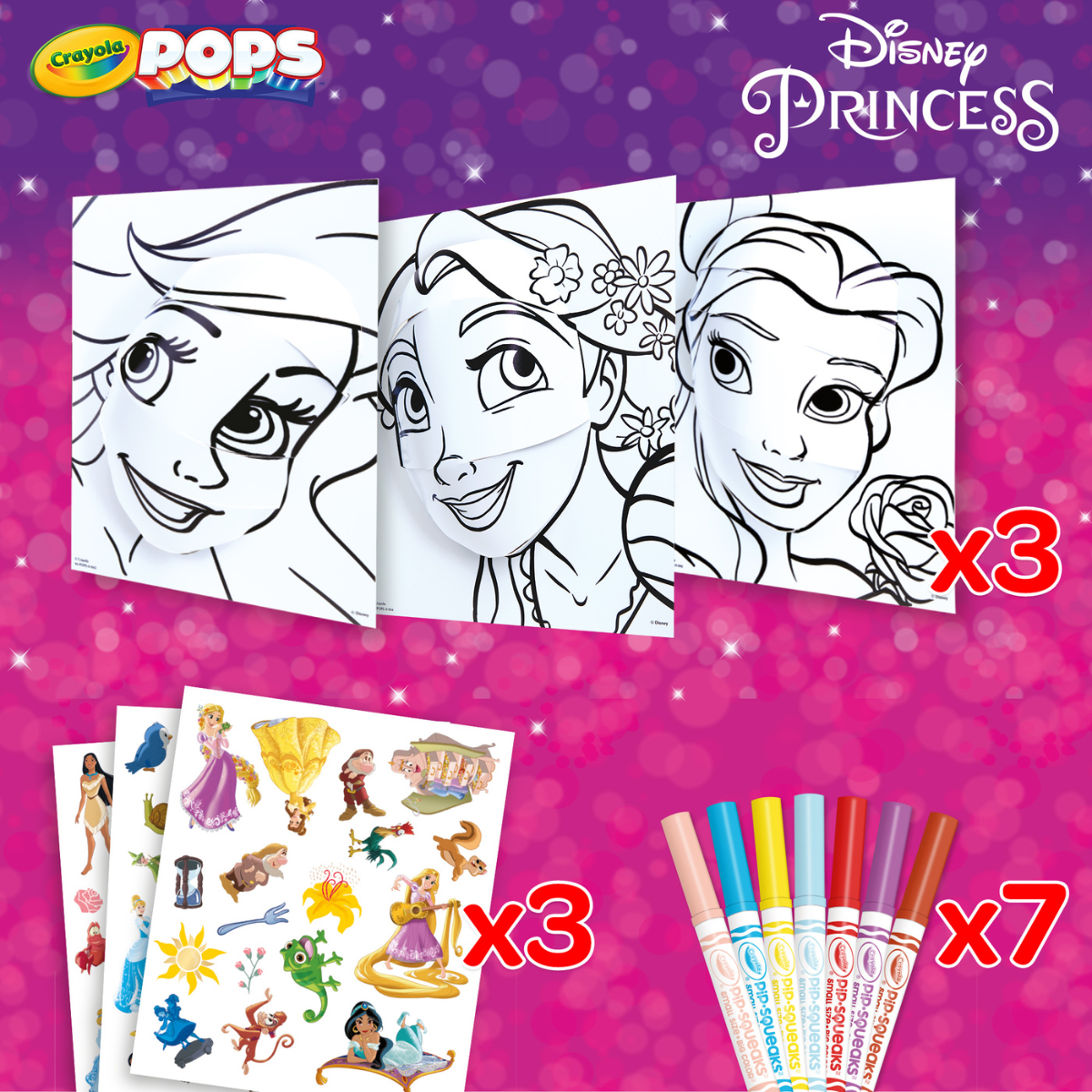 Crayola pops - set attività 3d, per colorare e creare disegni in 3d, attività creativa e regalo per bambini, soggetto disney princess, da 6 anni - CRAYOLA, DISNEY PRINCESS